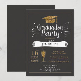 Imitats Gold Glitzer Cap Graduation Party Einladun Einladung