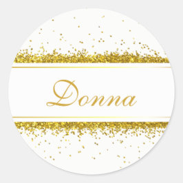 Imitats Gold Glitzer Confetti Name Runder Aufkleber