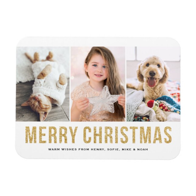 Imitats Gold Glitzer Drei Fotosammlungen Weihnacht Magnet (Horizontal)