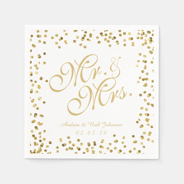 Imitats Gold Glitzer Elegant Mr. and Mrs. Wedding Serviette (Vorderseite)