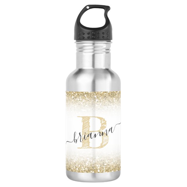 Imitats Gold Glitzer Funkelnd Monogramm Name Niedl Edelstahlflasche (Vorderseite)