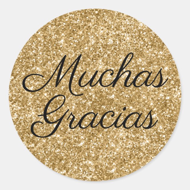 Imitats Gold Glitzer Muchas Gracias Runder Aufkleber (Vorderseite)
