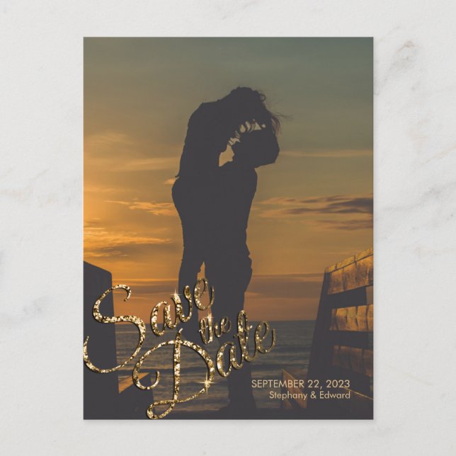 Imitats Gold Glitzer Save the Date Foto Postkarte (Vorderseite)