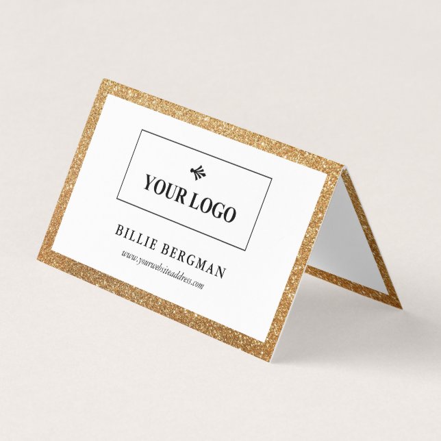 Imitats Gold Glitzer Social Media Logo und Foto Visitenkarten (Vorderseite)