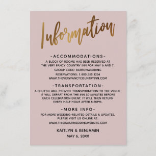 Imitats Gold Header Dusty Rose Hochzeitsinformatio Begleitkarte