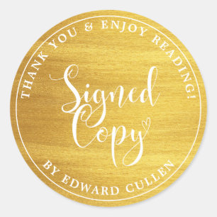 Imitats Gold Heart Handwriting Unterzeichnete Kopi Runder Aufkleber