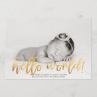 Imitats Gold Hello World Foto Geburtserklärung Ankündigung