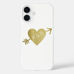 Imitats Gold Herzstück Liebe mit Initialen, romant iPhone 16 Hülle