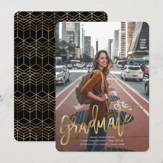 Imitats Gold, High School, Moderne, Abschluss Card Einladung (Vorne/Hinten)