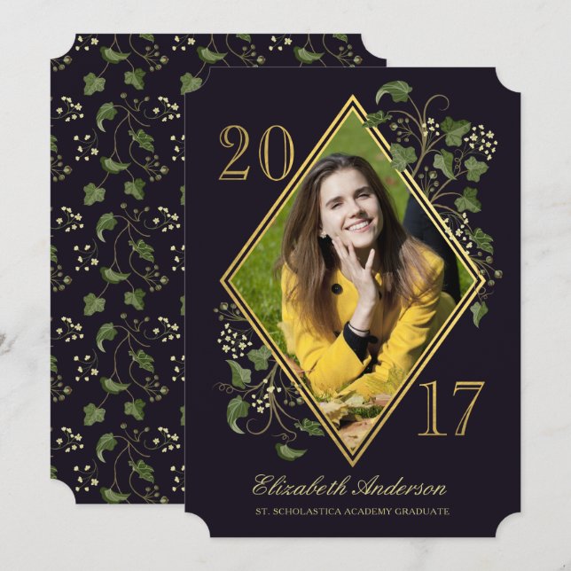 Imitats Gold Ivy League Grad Foto Einladung II (Vorne/Hinten)
