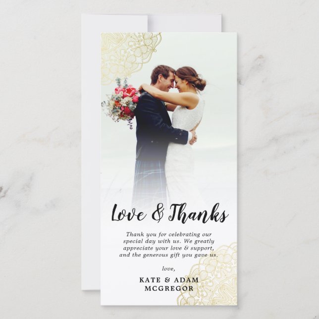 Imitats Gold Lace Wedding Foto Vielen Dank Dankeskarte (Vorderseite)