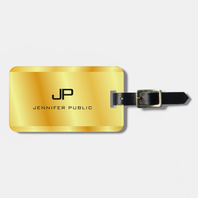 Imitats Gold Metallic Look Monogram glamourös Gepäckanhänger (Vorderseite horizontal)