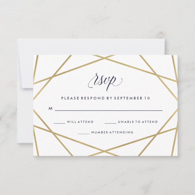 Imitats Gold mit Midnight Blue Text Wedding RSVP Karte (Vorderseite)