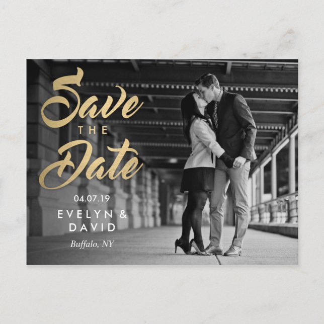Imitats Gold Moderne Save the Date Postkarten (Vorderseite)