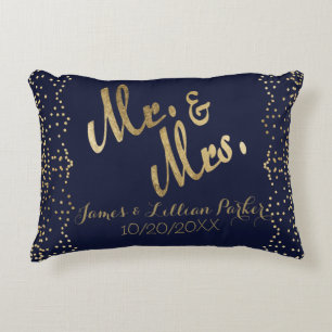 Imitats Gold Navy Blue Mr. und Mrs. Monogram Weddi Dekokissen