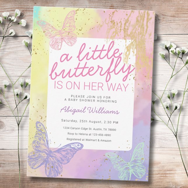 Imitats Gold Rainbow Butterflies Girl Baby Dusche Einladung (Von Creator hochgeladen)