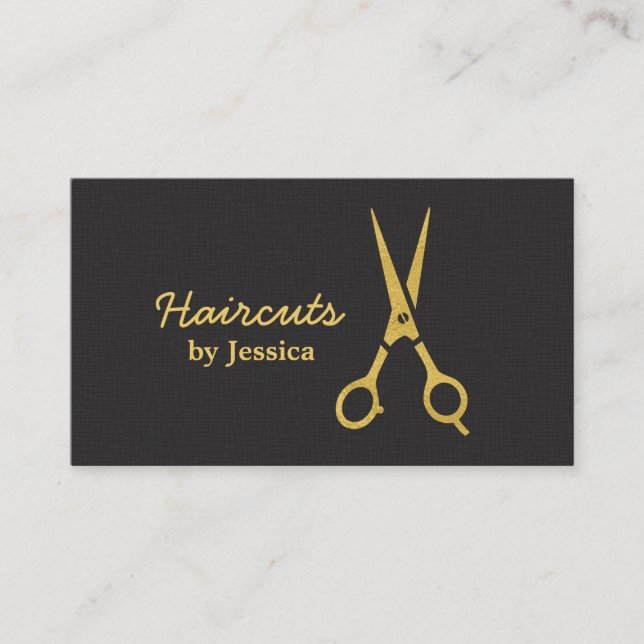 Imitats Gold Scheren Haarschnitt Haarschnitt Styli Visitenkarte (Vorderseite)