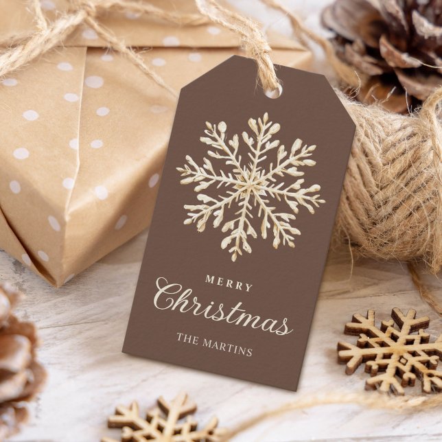 Imitats Gold Snowflake Braun Custom Holiday Geschenkanhänger (Von Creator hochgeladen)