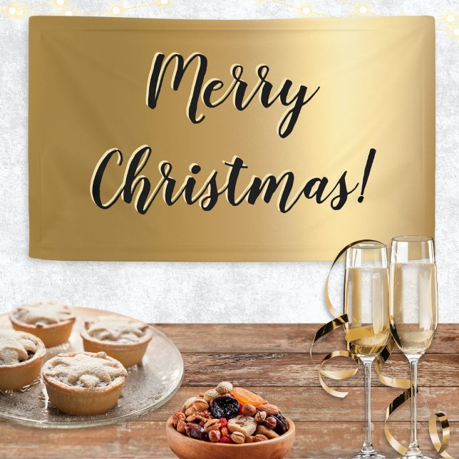 Imitats Gold Spaß Chic Festivals Stilvolle Frohe W Banner (A festive, faux gold banner, with Merry Christmas greeting in elegant script typography)