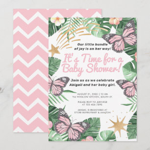 Imitats Gold Star & Pink Butterfly Girl Babydusche Einladung