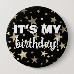 Imitats Gold Stars Black Confetti Es ist mein Gebu Button