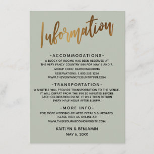 Imitats Gold Typografy Sage Hochzeitsinformationen Begleitkarte