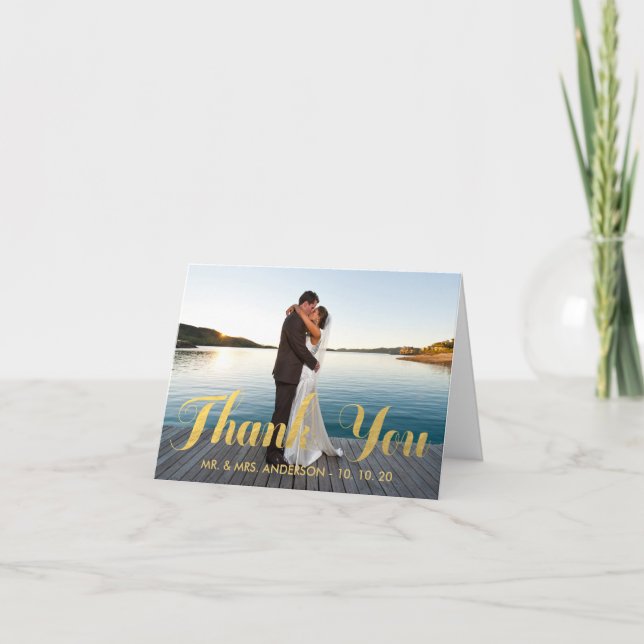 IMITATS GOLD WEDD DANKE MIT FOTO NOTECARD (Vorderseite)