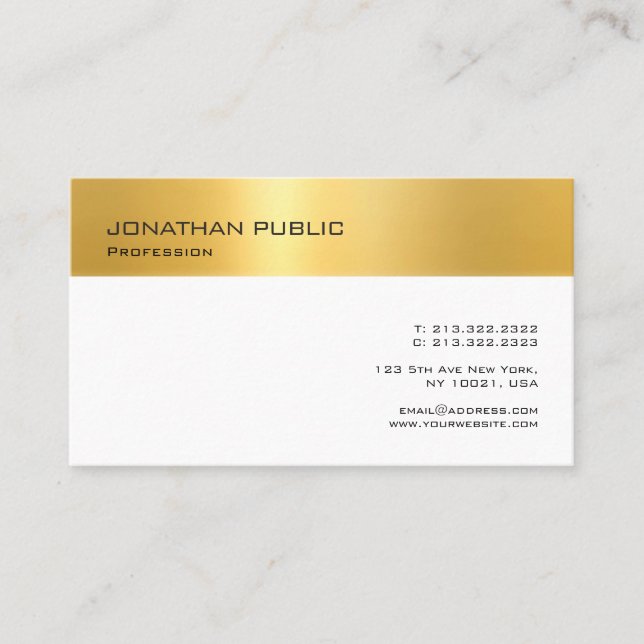 Imitats Gold White Modern Beruflich Minimalistisch Visitenkarte (Vorderseite)