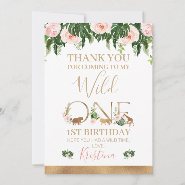 Imitats Gold Wild One Floral Safari Dankeschön Kar Einladung (Vorderseite)