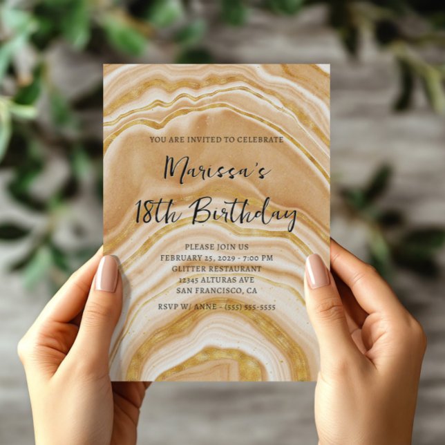 Imitats Golden Agate 18. Geburtstag Einladung (Faux Golden Agate 18th Birthday Invitation)
