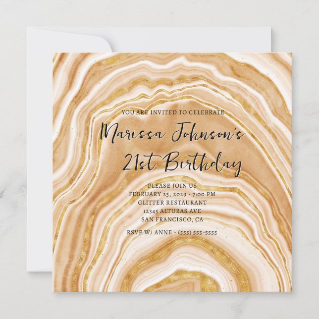 Imitats Golden Agate 21. Geburtstag Einladung (Vorderseite)