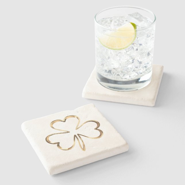 Imitats Golden Kleeblatt Clover Irish Viel Glück Steinuntersetzer (Seitenansicht)