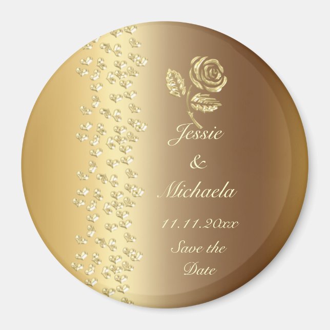 Imitats Golden Wedding Hearts und Rose Save the Da Magnet (Vorne)