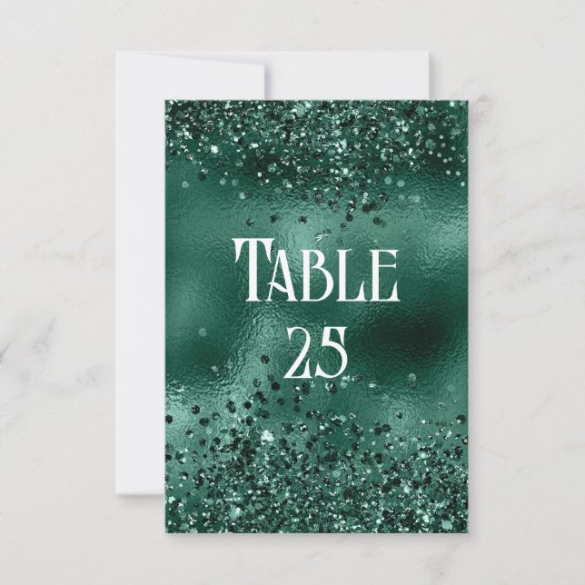 Imitats Grüner Glitzer und Foil Wedding Tischnumme Einladung (Vorderseite)