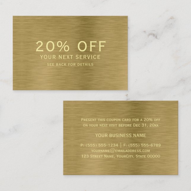 Imitats Gutschein für Gold Metal Textur Rabattkarte (Vorne/Hinten)