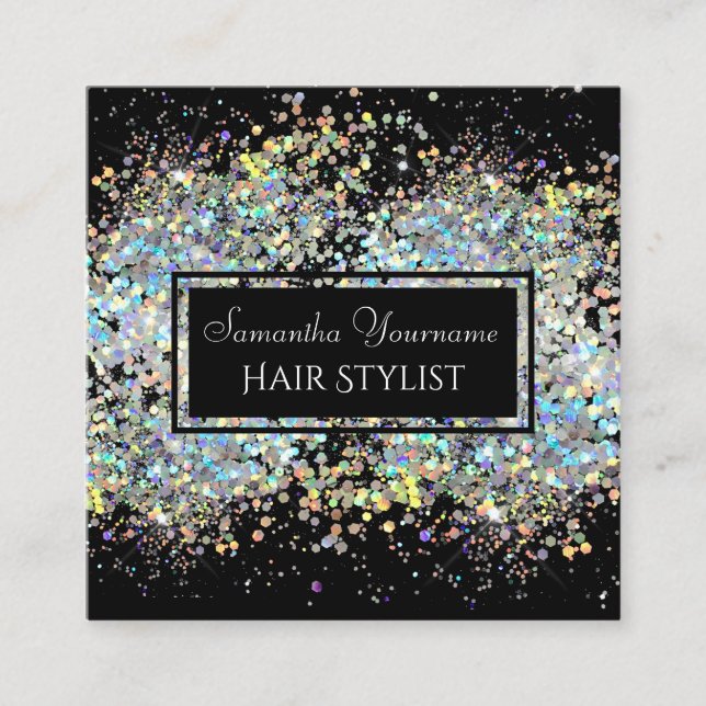 Imitats Holographic Glitzer Hair Stylist Quadratische Visitenkarte (Vorderseite)