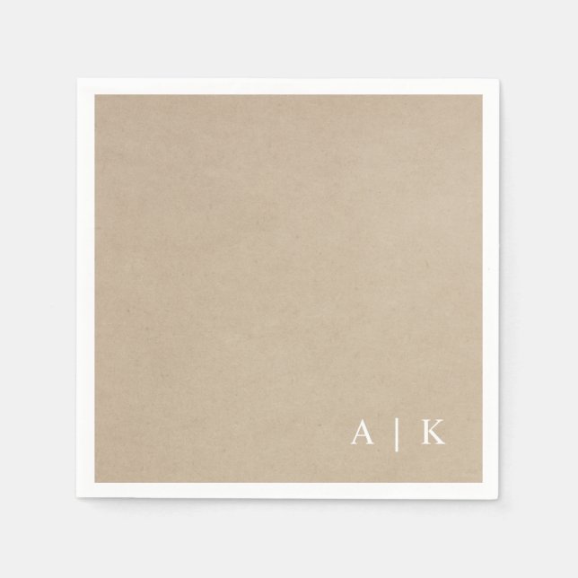 Imitats Kraft Monogram Einfache rustikale Hochzeit Serviette (Vorderseite)