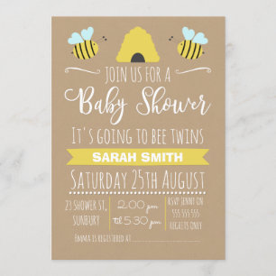 Imitats Kraft Twins Busy Bee Baby Dusche Einladung