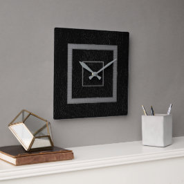 Imitats Leather Black Gray Moderne Quadratische Wanduhr