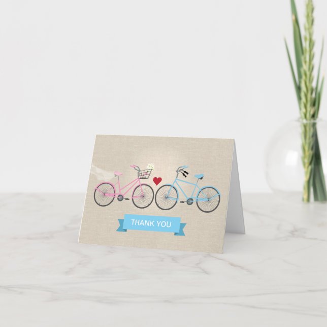 Imitats Leinen Bicycles Hochzeit Vielen Dank Dankeskarte (Vorderseite)