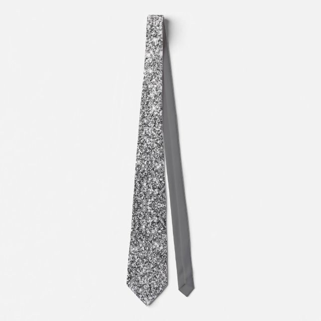 Imitats Metallic Silver Glitzer Party Neck Tie Krawatte (Vorderseite)