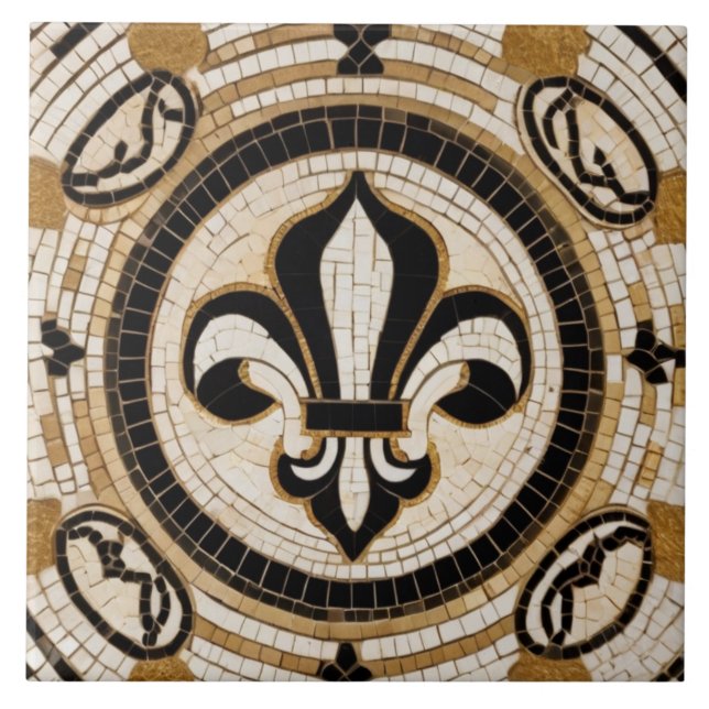 Imitats Mosaik aus der Lilie White Black und Gold Fliese (Vorderseite)