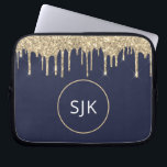 Imitats Navy Blue Gold Drilling Glitzer Monogram Laptopschutzhülle<br><div class="desc">Gold und Navy Blue Imitats Dripping Glitzer und Sparkle Elegant Mit Monogramm Initials Case. Dieser Fall kann so angepasst werden,  dass er Ihren Anfangs- und Vornamen enthält.</div>