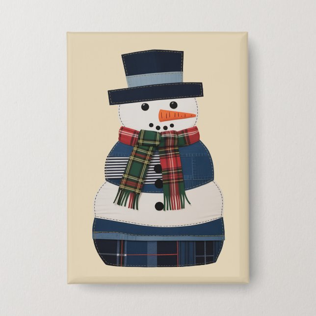 Imitats Patchwork Snowman Holiday Xmas Button (Vorderseite)