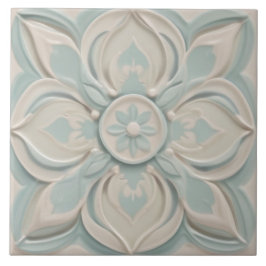 Imitats Relief Pastel Minze Blau & Weiße Blüten Fliese