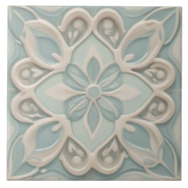 Imitats Relief Pastel Minze Blau & Weiße Blüten Fliese