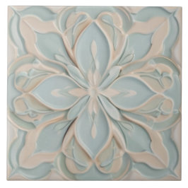 Imitats Relief Pastel Minze Blau & Weiße Blüten Fliese