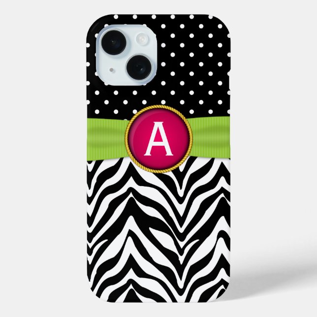 Imitats Ribbon Jewel Zebra Dot Pattern Monogram iPhone 15 Hülle (Rückseite)