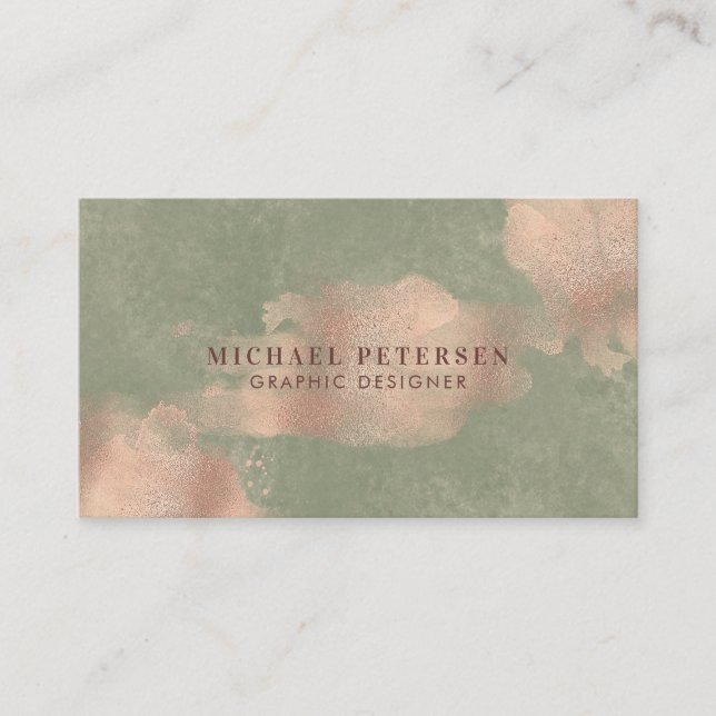 Imitats Rose Gold Blush Sage Grün | Grafikdesigner Visitenkarte (Vorderseite)