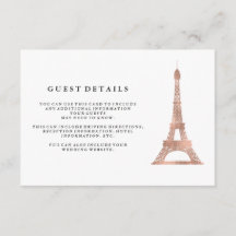 Imitats Rose Gold Eiffelturm Hochzeitsgäste Detail